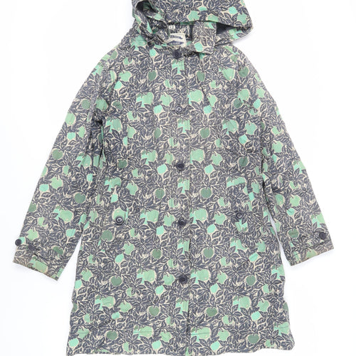 Tin cloth Womens Blue Geometric Rain Coat Coat Size 12 Zip - Hooded