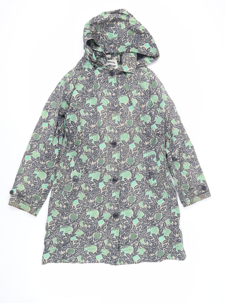 Tin cloth Womens Blue Geometric Rain Coat Coat Size 12 Zip - Hooded