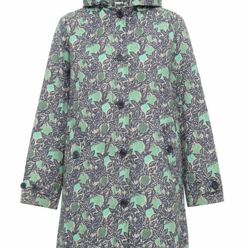 Tin cloth Womens Blue Geometric Rain Coat Coat Size 12 Zip - Hooded