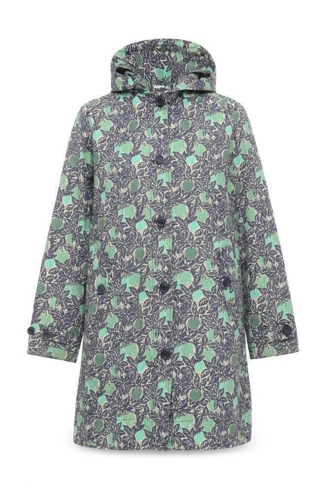 Tin cloth Womens Blue Geometric Rain Coat Coat Size 12 Zip - Hooded