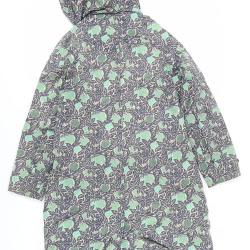 Tin cloth Womens Blue Geometric Rain Coat Coat Size 12 Zip - Hooded