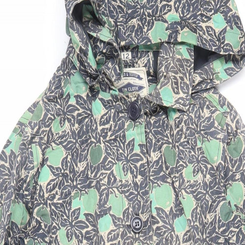 Tin cloth Womens Blue Geometric Rain Coat Coat Size 12 Zip - Hooded