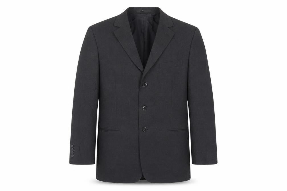 Front view of Marks & Spencer men’s black polyester jacket suit jacket, size 42, regular