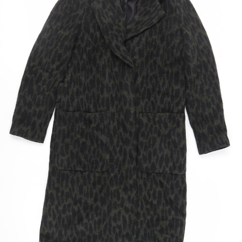 Very Womens Green Animal Print Overcoat Coat Size 10 Button