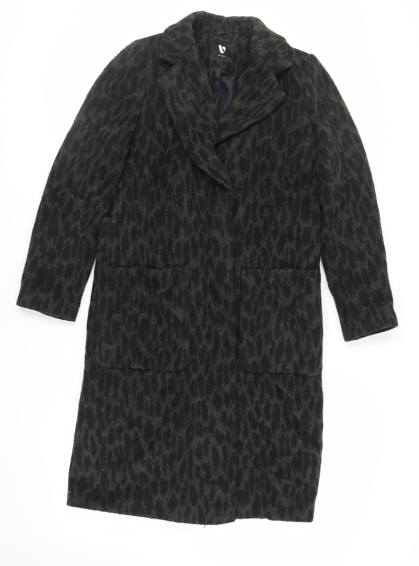 Very Womens Green Animal Print Overcoat Coat Size 10 Button