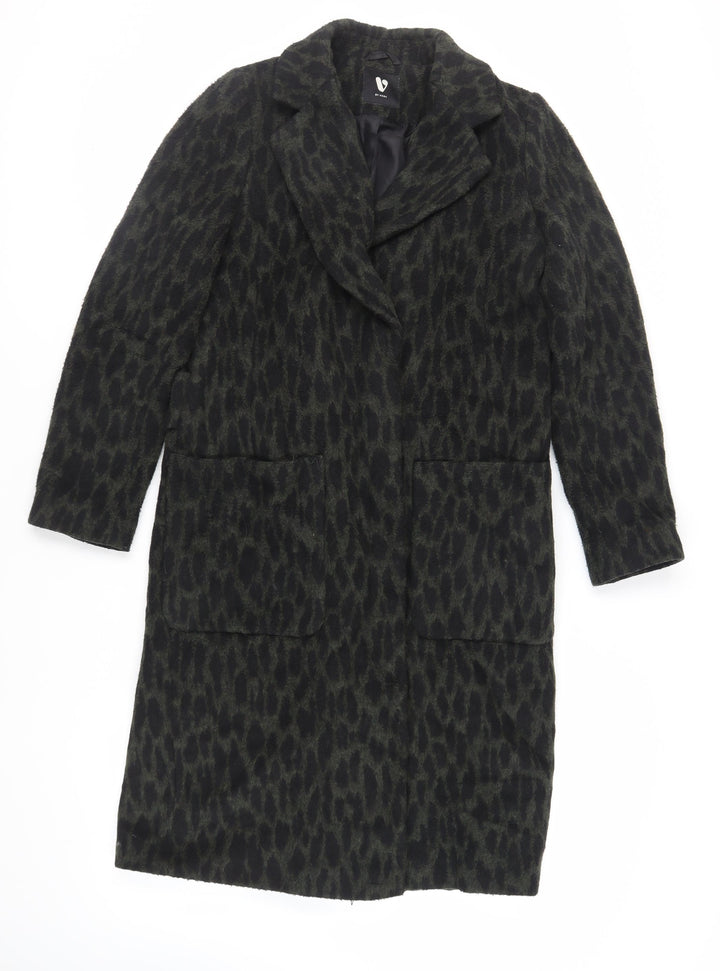 Very Womens Green Animal Print Overcoat Coat Size 10 Button