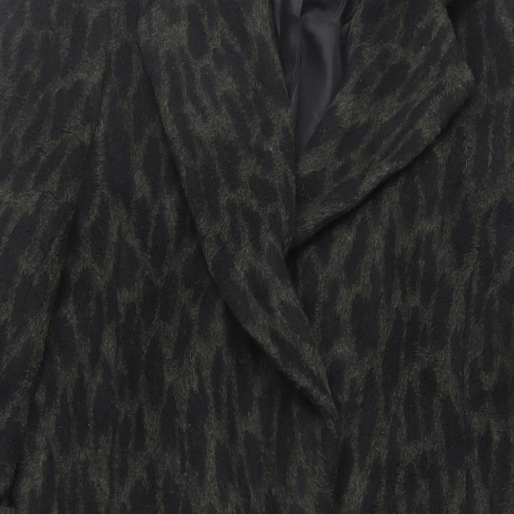 Very Womens Green Animal Print Overcoat Coat Size 10 Button