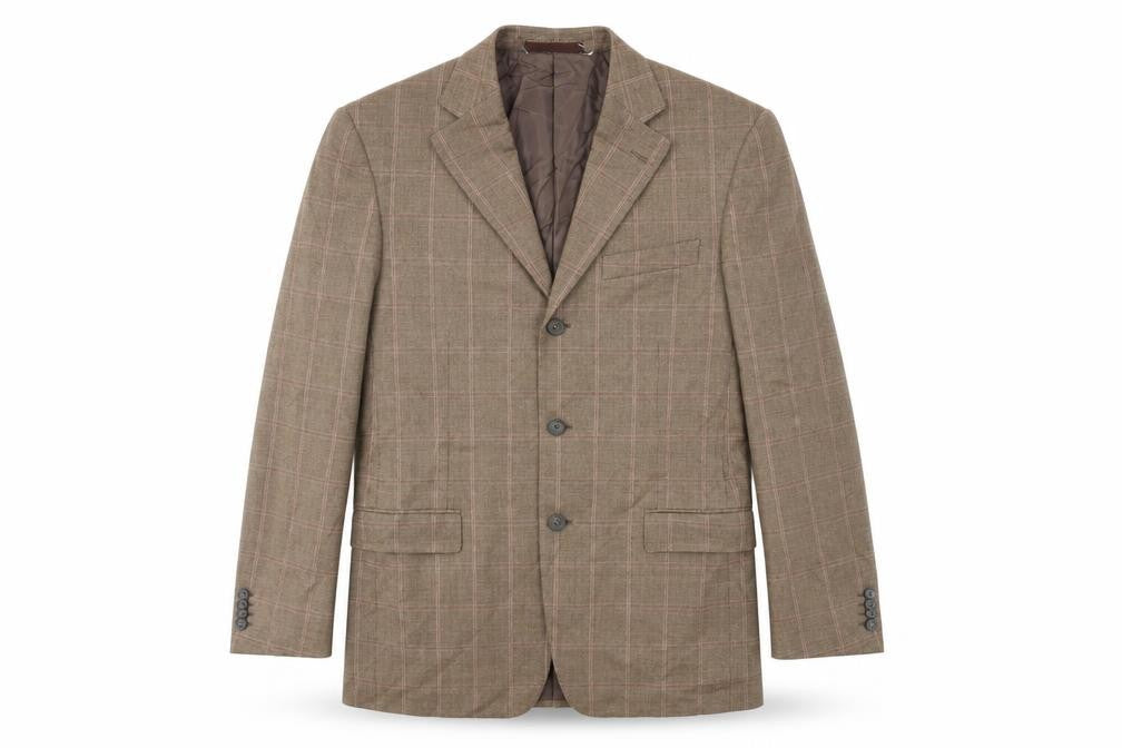 Ermenegildo Zegna Mens Brown Plaid Wool Jacket Suit Jacket Size 38 Regular