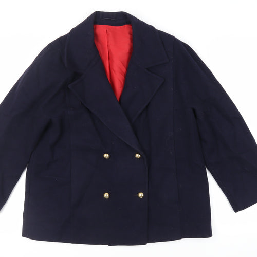 Seasons Womens Blue Pea Coat Coat Size L Button - Vintage