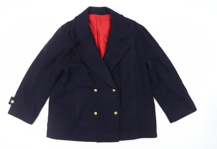 Seasons Womens Blue Pea Coat Coat Size L Button - Vintage