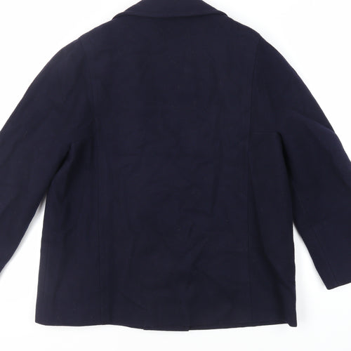Seasons Womens Blue Pea Coat Coat Size L Button - Vintage