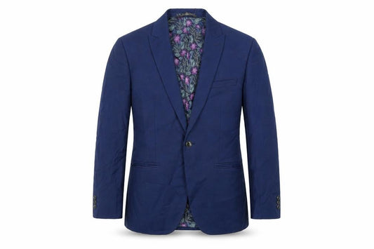 Front view of Marks & Spencer men’s blue polyester jacket suit jacket, size 40, regular