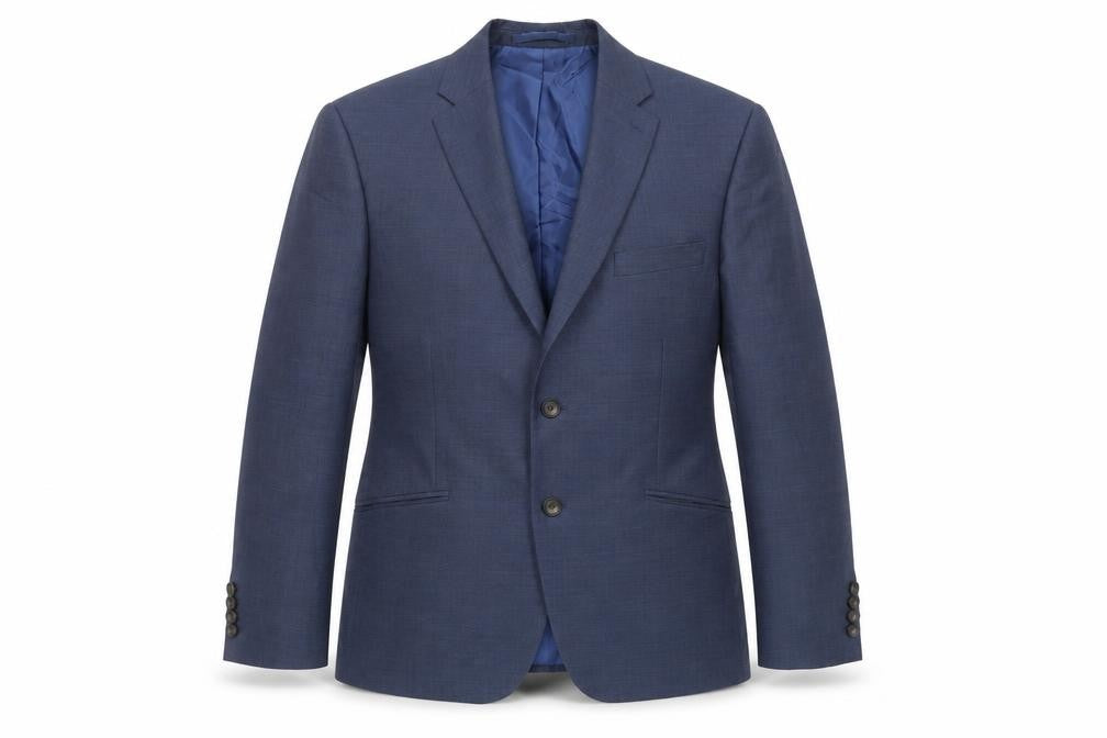 Front view of Marks & Spencer men’s blue wool jacket suit jacket, size 40, regular