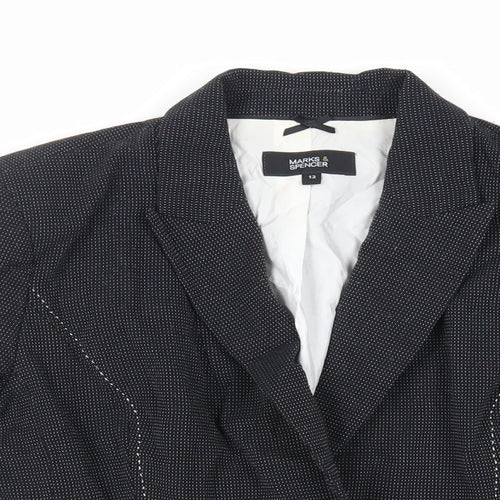 Marks and Spencer Womens Black Polka Dot Jacket Blazer Size 12 Button