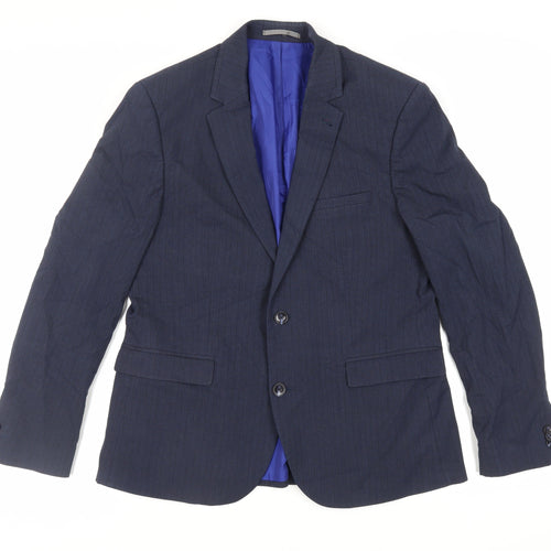 Marks and Spencer Mens Blue Striped Polyester Jacket Suit Jacket Size 40 Regular