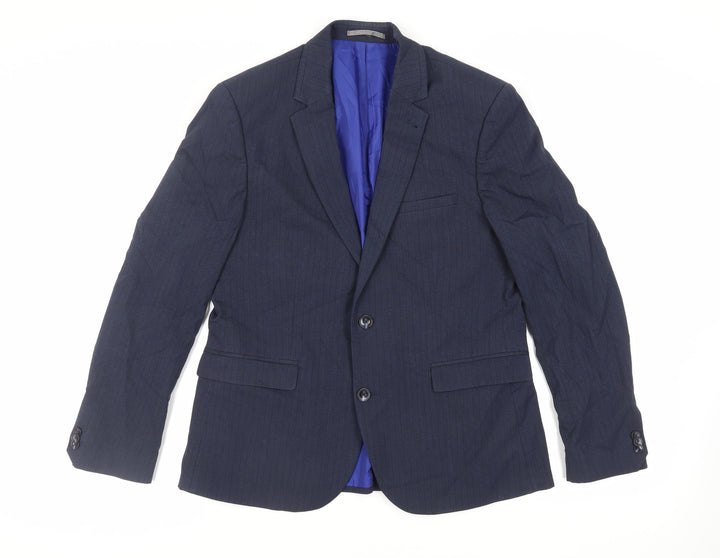 Marks and Spencer Mens Blue Striped Polyester Jacket Suit Jacket Size 40 Regular