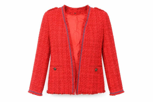 Front view of Next women’s red jacket blazer, size UK 6, - open