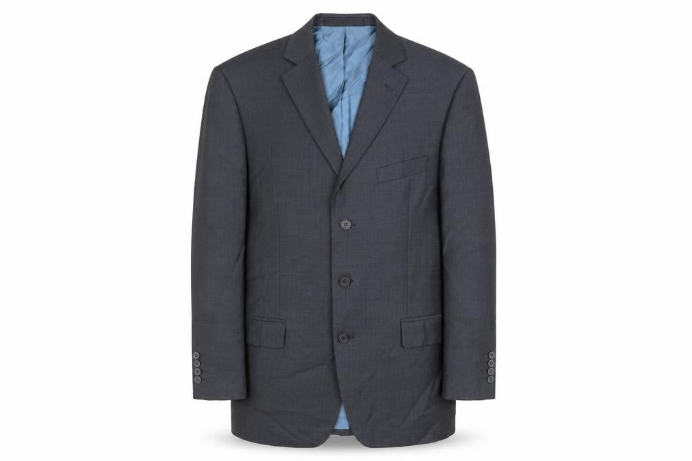 Front view of Marks & Spencer men’s blue wool jacket suit jacket, size 42, regular
