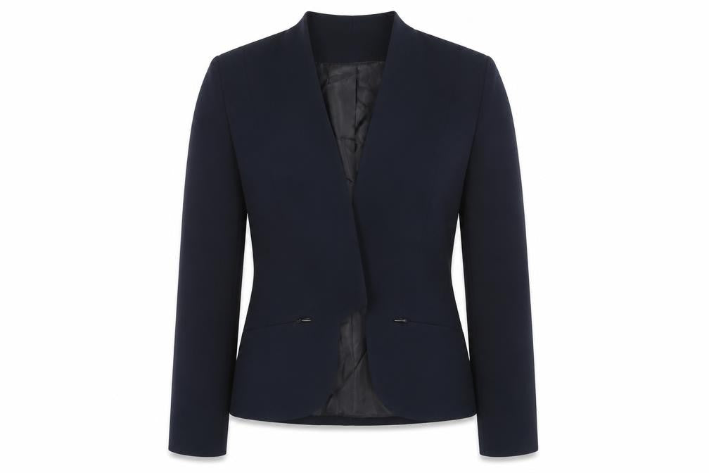 Front view of Limited Collection women’s blue jacket blazer, size UK 10, - open