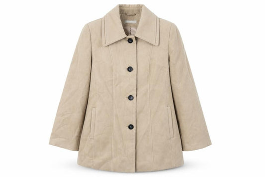 Front view of Anthology women’s beige jacket, size UK 20, button