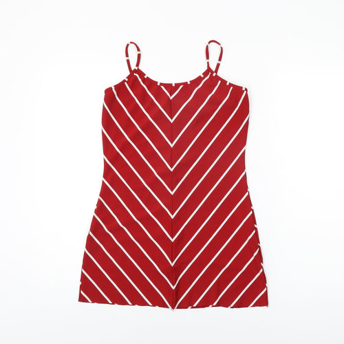 Ling Womens Red Striped Polyester Camisole T-Shirt Size M Scoop Neck