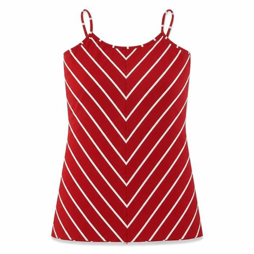 Ling Womens Red Striped Polyester Camisole T-Shirt Size M Scoop Neck