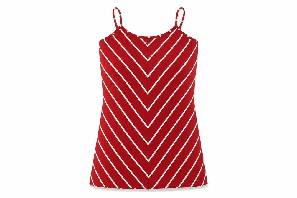 Ling Womens Red Striped Polyester Camisole T-Shirt Size M Scoop Neck