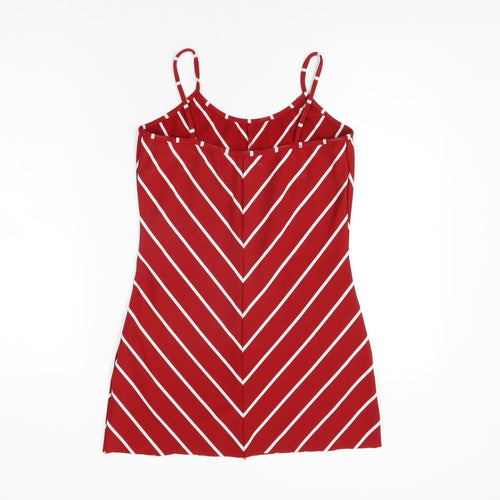 Ling Womens Red Striped Polyester Camisole T-Shirt Size M Scoop Neck