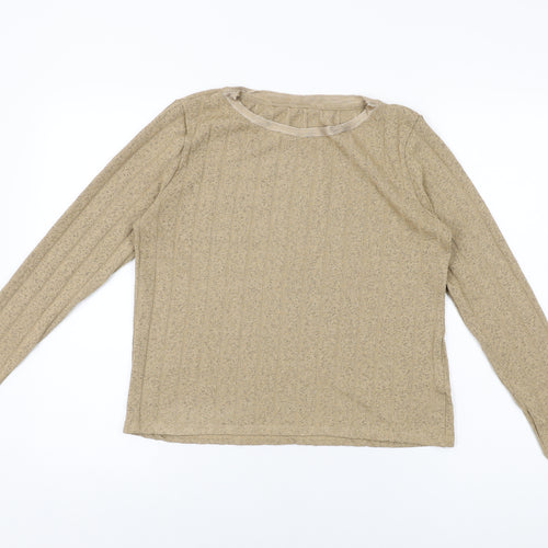 Marks and Spencer Womens Beige Polyester Basic T-Shirt Size 10 Round Neck