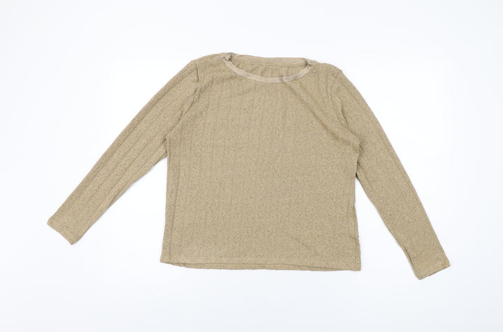 Marks and Spencer Womens Beige Polyester Basic T-Shirt Size 10 Round Neck