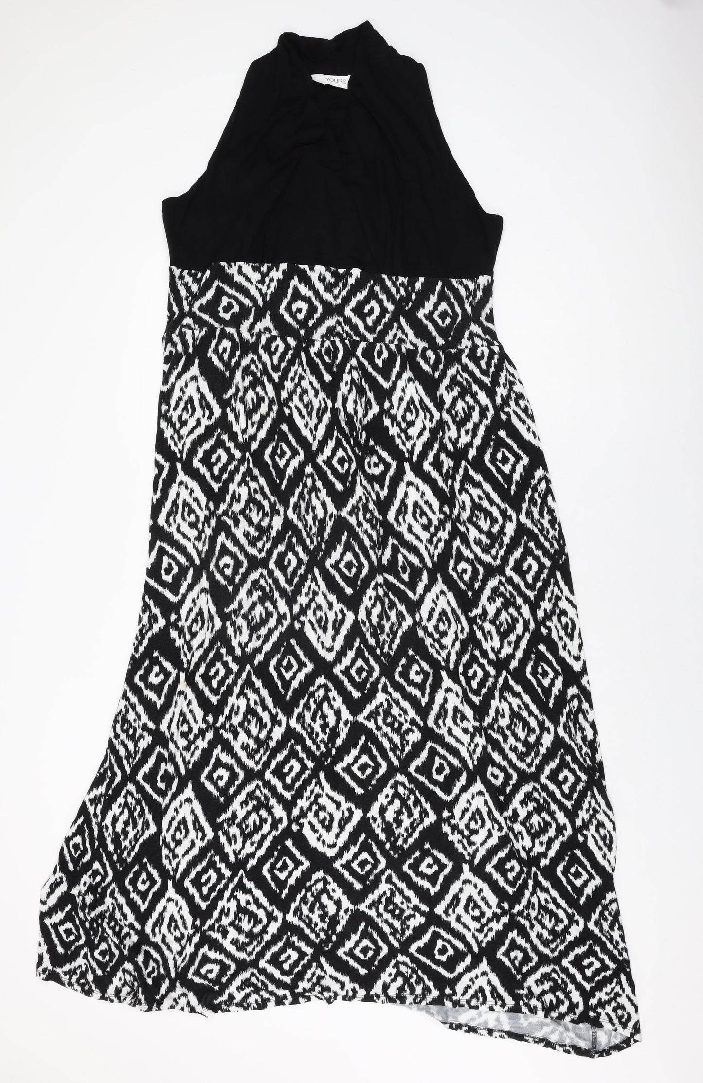 Yours Womens Black Geometric Viscose Maxi Size 20 V-Neck Pullover