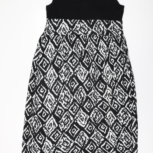 Yours Womens Black Geometric Viscose Maxi Size 20 V-Neck Pullover