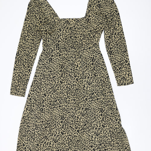 Nasty Gal Womens Beige Geometric Polyester A-Line Size 8 Square Neck Zip