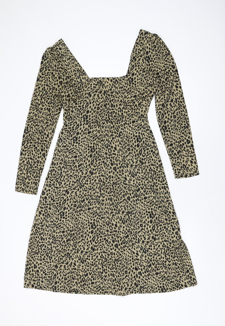 Nasty Gal Womens Beige Geometric Polyester A-Line Size 8 Square Neck Zip