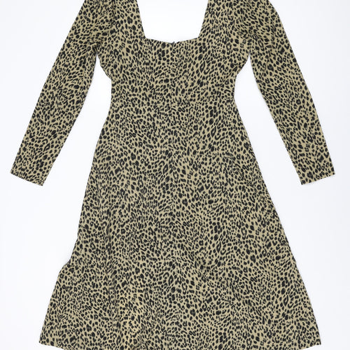 Nasty Gal Womens Beige Geometric Polyester A-Line Size 8 Square Neck Zip