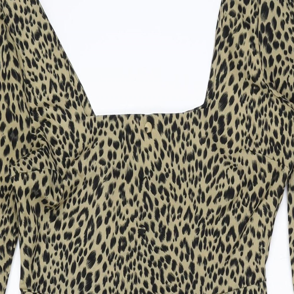 Nasty Gal Womens Beige Geometric Polyester A-Line Size 8 Square Neck Zip
