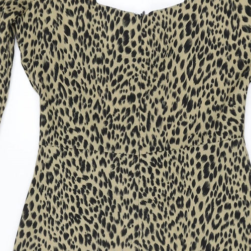 Nasty Gal Womens Beige Geometric Polyester A-Line Size 8 Square Neck Zip