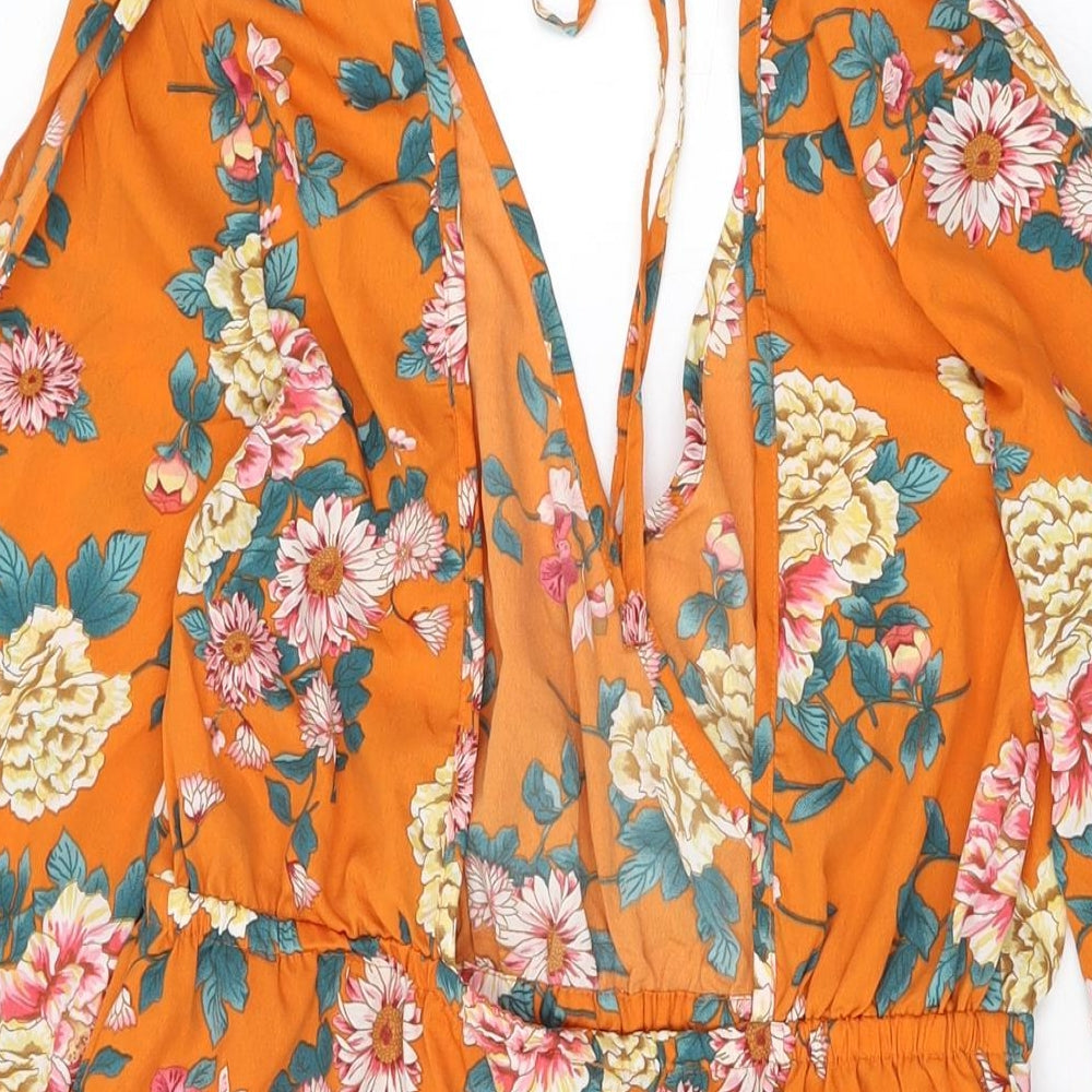 Influence Womens Orange Floral Polyester Playsuit One-Piece Size 12 Tie