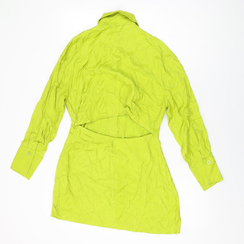 Zara Womens Green Viscose Shirt Dress Size S Collared Button
