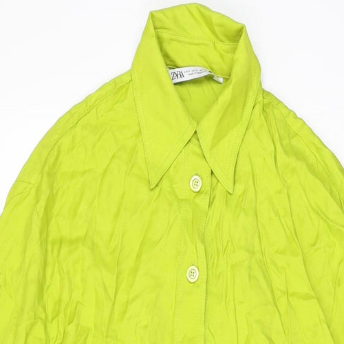 Zara Womens Green Viscose Shirt Dress Size S Collared Button