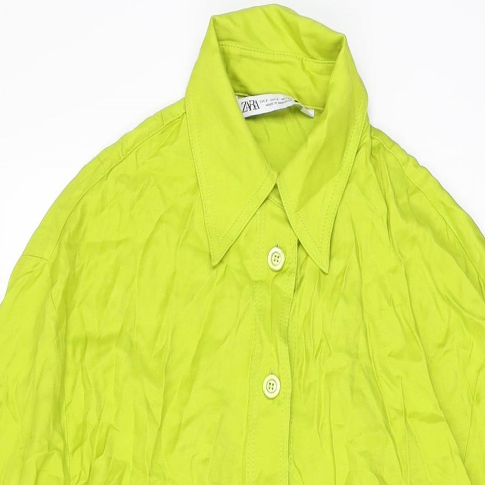 Zara Womens Green Viscose Shirt Dress Size S Collared Button