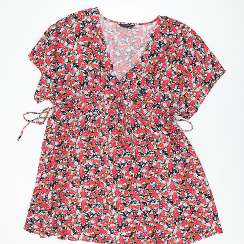 Marks and Spencer Womens Multicoloured Floral Viscose Shift Size 20 V-Neck Drawstring