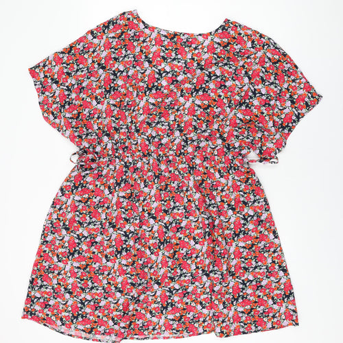 Marks and Spencer Womens Multicoloured Floral Viscose Shift Size 20 V-Neck Drawstring