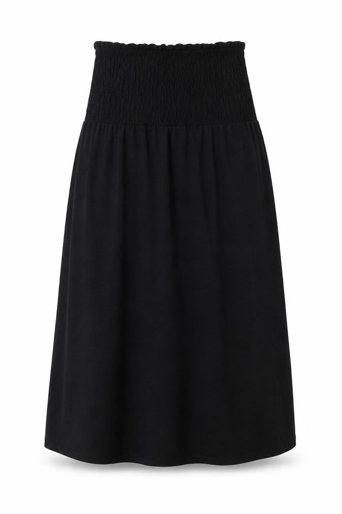 Front view of Marks & Spencer women’s black cotton shift, size UK 8, off the shoulder pullover
