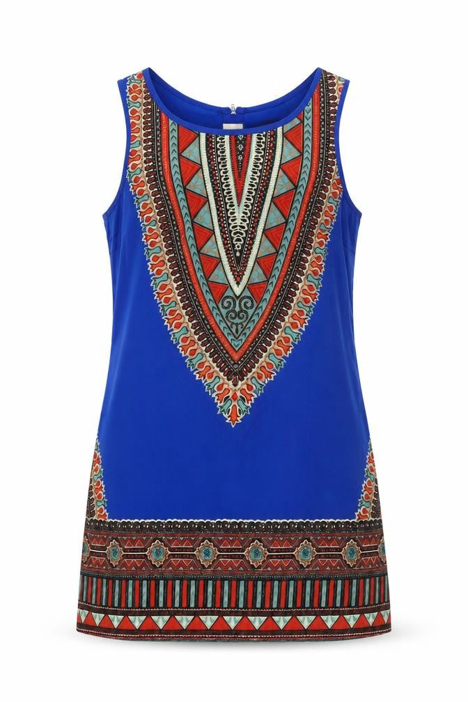 Band of Gypsies Womens Blue Geometric Polyester Shift Size M Round Neck Zip