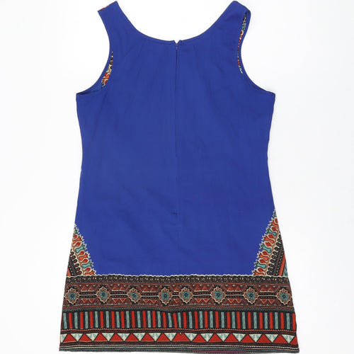 Band of Gypsies Womens Blue Geometric Polyester Shift Size M Round Neck Zip