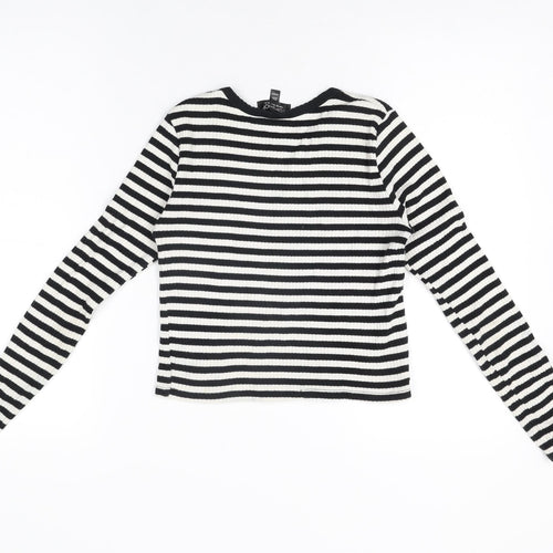 Topshop Womens White Striped Cotton Basic T-Shirt Size 10 Round Neck