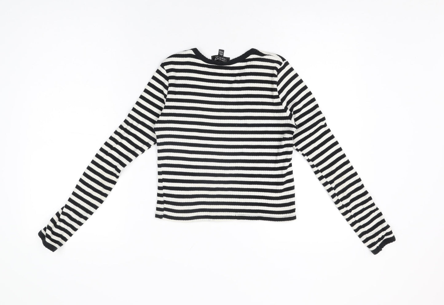 Topshop Womens White Striped Cotton Basic T-Shirt Size 10 Round Neck