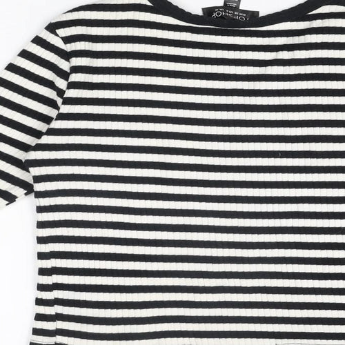 Topshop Womens White Striped Cotton Basic T-Shirt Size 10 Round Neck