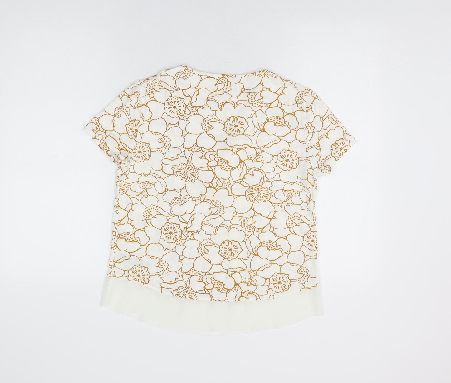 Marks and Spencer Womens White Floral Viscose Basic T-Shirt Size 8 V-Neck